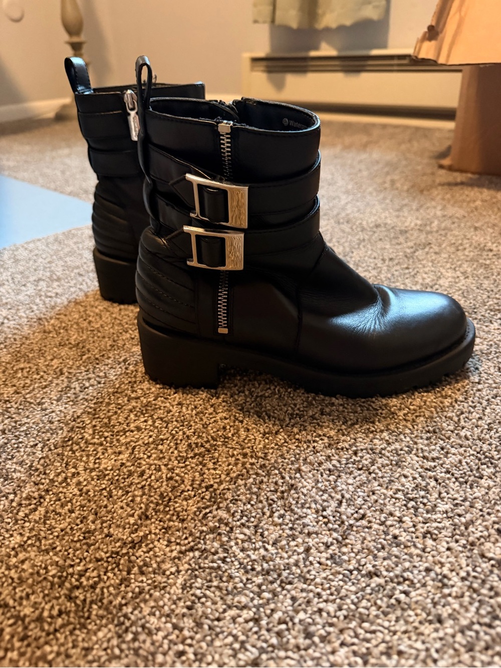 Women's Waterproof Black Buckle Ankle Boots